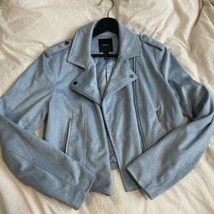 Baby blue faux suede moto jacket